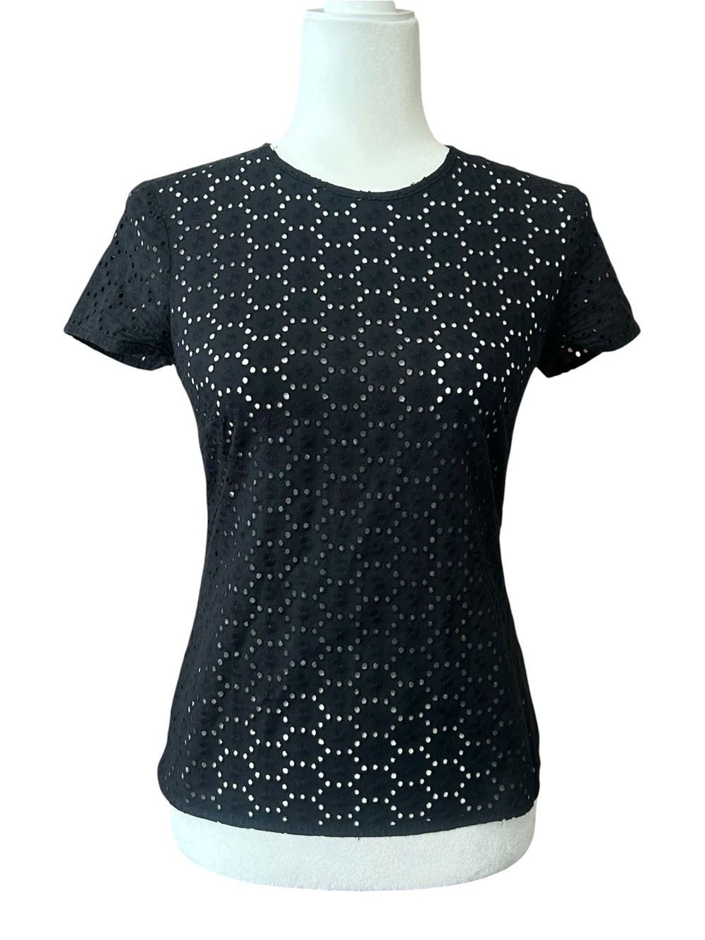 Vintage Y2K Versus Versace Black Cotton Eyelet Lace Short SleeveTop SZ US 2